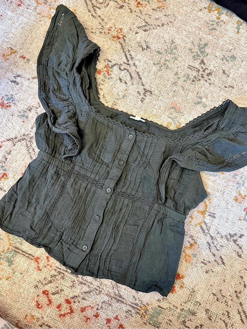 Aerie Square Neck Button Down Top Black
